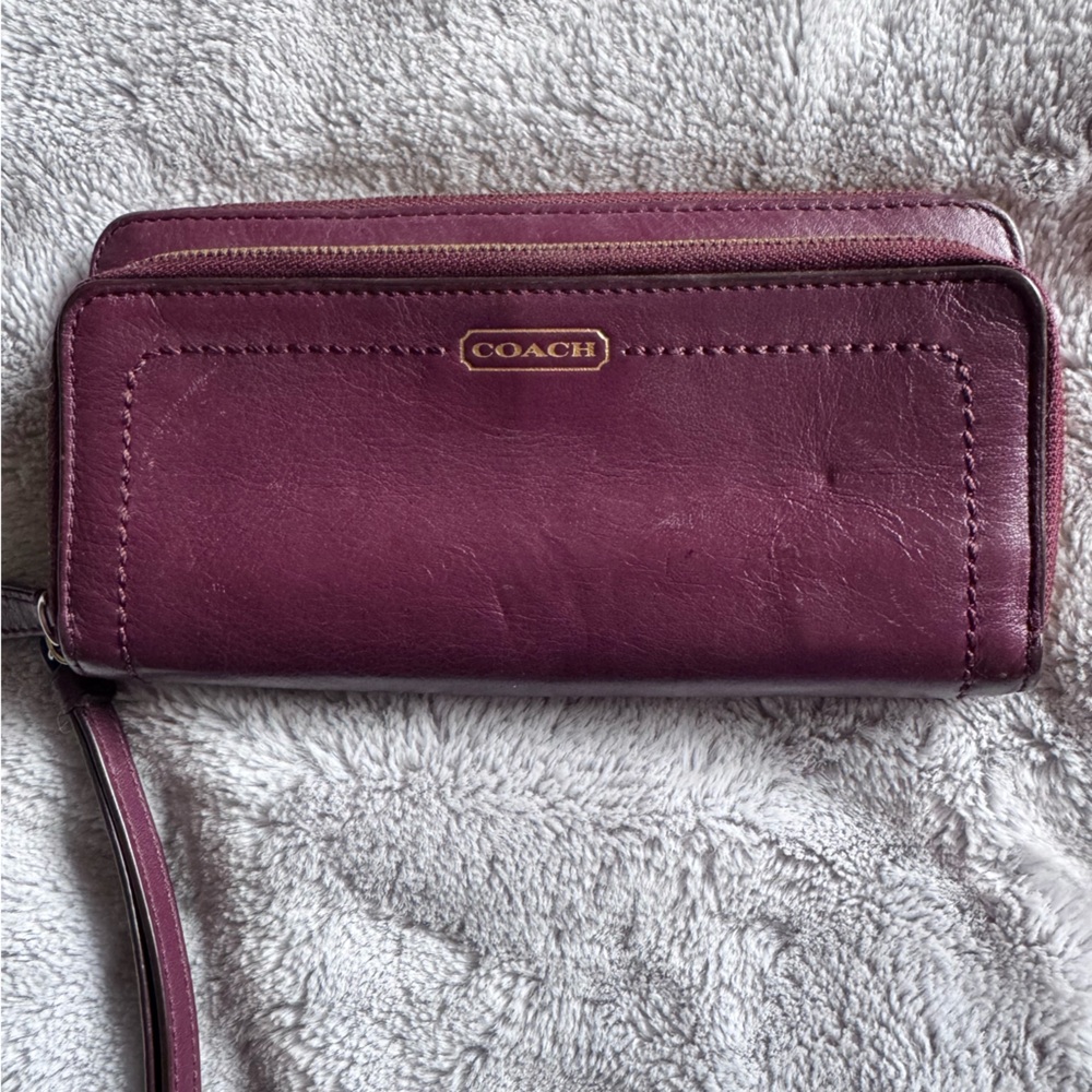 Coach Plum Leather Long Zip Around Wallet